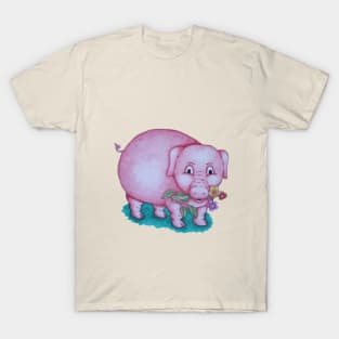 Cute piggy with  flowers illustration T-Shirt